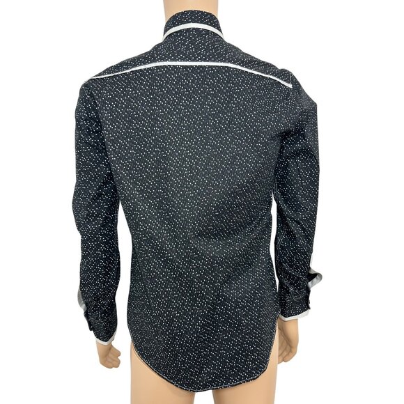 Envy Collection Men’s Button Down Shirt M Black Grey Trim Polka Dot Long Sleeve - Picture 3 of 13